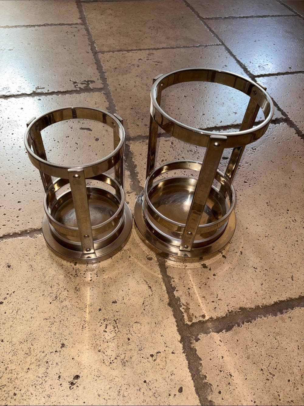 Pottery Barn Set of 2 Stainless Steel Cylinder Candle Holders - Silver EUC